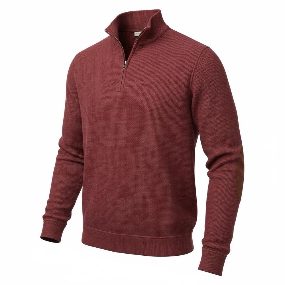 New Robert Graham Shepton 1/4 Zip Mens M Red Waffle Knit  Sweater Elbow Patches